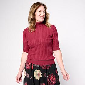 "As Is" Jaclyn Smith Elbow-Sleeve Turtleneck Sweater with Cable Sti...