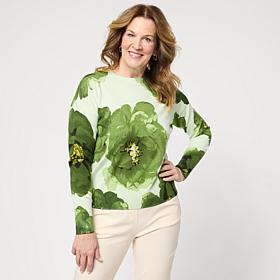 "As Is" Jaclyn Smith Floral-Printed Fine Gauge Knit Sweater