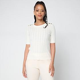 "As Is" Jaclyn Smith Jacquard Sweater Knit Tee with Button Detail