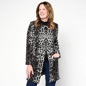 "As Is" Jaclyn Smith Jewel Neck Jacquard Coatigan