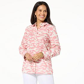 "As Is" Jaclyn Smith Long-Sleeve Roll-Tab Printed Button-Up Shirt