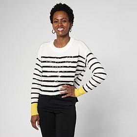 "As Is" Jaclyn Smith LS Sweater with Sequin Stripes