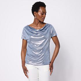 "As Is" Jaclyn Smith Metallic Knit Cap Sleeve Cowl Neck Top