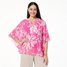 "As Is" Jaclyn Smith Splitneck Caftan Top with Cami and Ruffle Sleeves