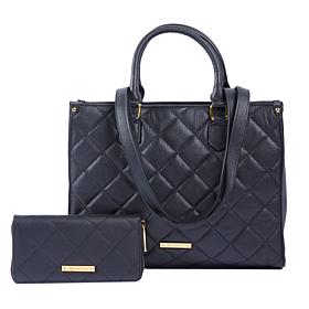 "As Is" Joy First Class Luxury Leather Quilted Handbag & Clutch Wallet