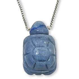 "As Is" KALIFANO Carved Gemstone Turtle 30" Stainless Steel Necklace