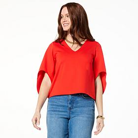 "As Is" LB70 by Lloyd Boston Sculpted V-Neck Cape Blouse