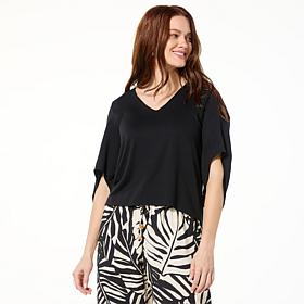 "As Is" LB70 by Lloyd Boston Sculpted V-Neck Cape Blouse