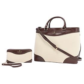 "As Is" London Fog Oversized Canvas Satchel and Wallet Set