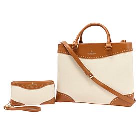 "As Is" London Fog Oversized Canvas Satchel and Wallet Set