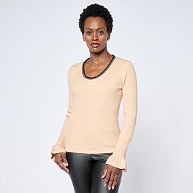 "As Is" Mark & James by Badgley Mischka Sweater Top with Beaded Nec...