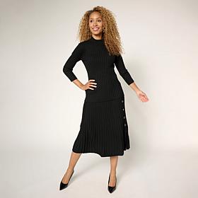 "As Is" Nina Leonard 2-piece Ribbed Sweater Knit Top and Skirt Set