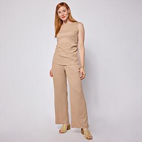 "As Is" Nina Leonard 2-Piece Sleeveless Top & Wide Leg Pant Set