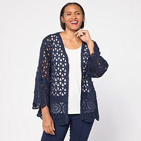 "As Is" Nina Leonard Border Crochet Cardigan