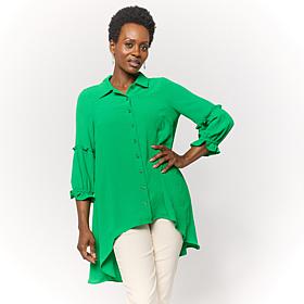 "As Is" Nina Leonard Button-Front Textured Wave Tunic Blouse