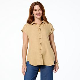 As Is Nina Leonard Collared Button Front Dolman-Sleeve Shirt