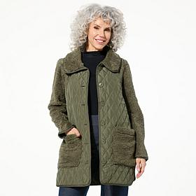 "As Is" Nina Leonard Collared Sherpa & Quilted Button Front Coat