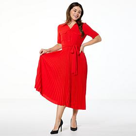 "As Is" Nina Leonard Collared Shirt Dress with Pleated Skirt