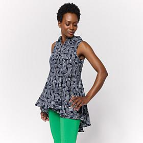 "As Is" Nina Leonard Collared Sleeveless Hi-Low Button-Front Top