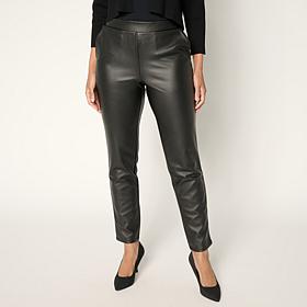 "As Is" Nina Leonard Elastic Waist Faux Leather Narrow Pant