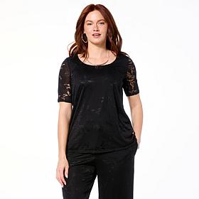 "As Is" Nina Leonard Elbow Sleeve Burnout Top
