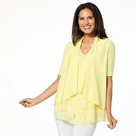 "As Is" Nina Leonard Elbow-Sleeve Drape-Front Bolero