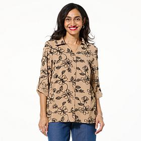 "As Is" Nina Leonard Embroidered Button Front Blouse