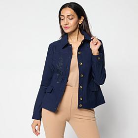 "As Is" Nina Leonard Embroidered Button-Front Collared Jacket