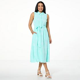 "As Is" Nina Leonard Embroidered Fit-and-Flare Midi Dress