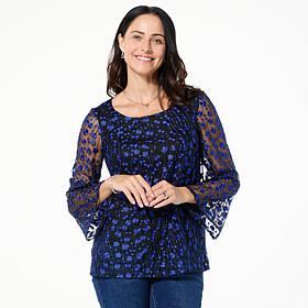 "As Is" Nina Leonard Embroidered Mesh Tunic