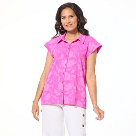 "As Is" Nina Leonard Extended Shoulder Button Front Top