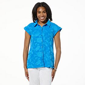 "As Is" Nina Leonard Extended Shoulder Button Front Top