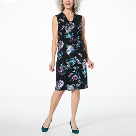 "As Is" Nina Leonard Floral Foil Print Scuba Sheath Dress