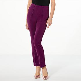 "As Is" Nina Leonard Hi-Tech Metallic Crepe Pull-On Narrow-Leg Pant