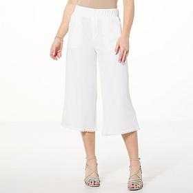 "As Is" Nina Leonard High-Tech Crepe Pull-On Lace-Trim Culotte Pant