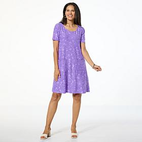 "As Is" Nina Leonard Jacquard Scoop Neck Elbow Sleeve Trapeze Dress
