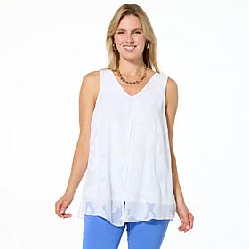 "As Is" Nina Leonard Jaquard Chiffon Flyaway Tank
