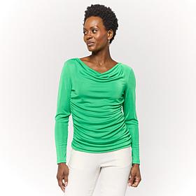 "As Is" Nina Leonard Long Sleeve Drape Neck Slink Top