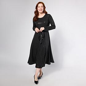 "As Is" Nina Leonard Long Sleeve Round Neck Printed Sylvia Dress