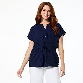 "As Is" Nina Leonard Notch Neck Button-Front Top