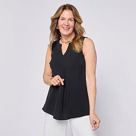 "As Is" Nina Leonard Notch Neck Pleat Front Tank