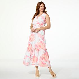"As Is" Nina Leonard Printed Chiffon Smocked Waist Maxi Dress