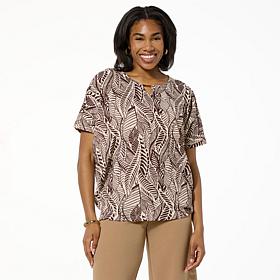 "As Is" Nina Leonard Printed Crinkle Knit Dolman Top