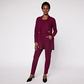 "As Is" Nina Leonard Rib Knit Cardigan, Tank and Pant 3-piece Set