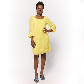 "As Is" Nina Leonard Round Neck Long Balloon Sleeve Float Dress