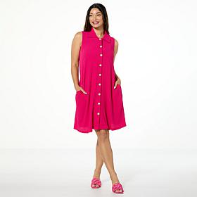 "As Is" Nina Leonard Sleeveless Button Front Pebbled Float Dress