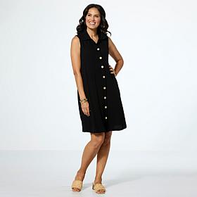 "As Is" Nina Leonard Sleeveless Button Front Pebbled Float Dress