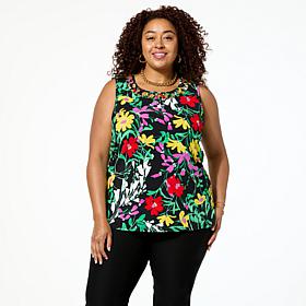 "As Is" Nina Leonard Sleeveless Float Top with Cutout X-Detail Neck