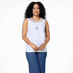 "As Is" Nina Leonard Sleeveless Float Top with Cutout X-Detail Neck