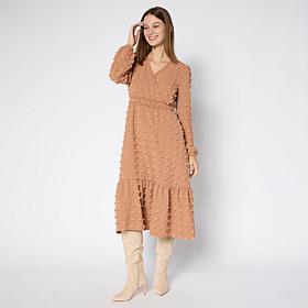 As Is Nina Leonard Smocked Waist Surplice Dress